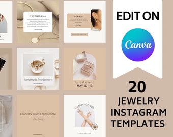 Jewellery Instagram Templates | Aesthetic minimal jewellery Canva templates | Social Media graphics for Jewelry business | Jewellery IG