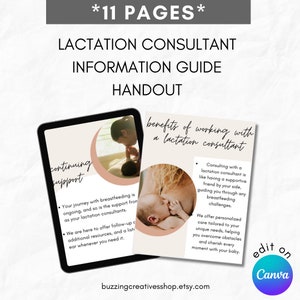 Lactation Consultant Information Guide: Editable Canva Template (11-Page)