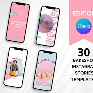 Bakeshop Instagram Story Graphics | Instagram Stories Graphics for Bakery | bright & fun Instagram Templates | Instagram Canva Templates