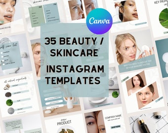 Skincare Instagram Canva Templates: Beauty Social Media (35 Posts)