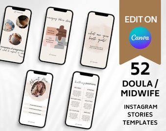 Doula Instagram Story Templates: Midwife Social Media Graphics (Canva)