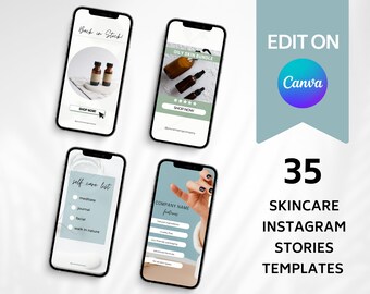 Skincare Instagram Story Templates: Beauty Industry Graphics (35 Canva Editable)