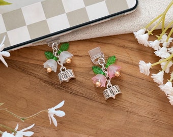 Bookish Kindle Charm: Floral Dust Plug, Phone Charm