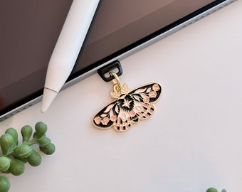 Rose Moth/Butterfly Phone Charm | USB-C/Type C | Lightning Port | Switch | Samsung | iPad | Kindle