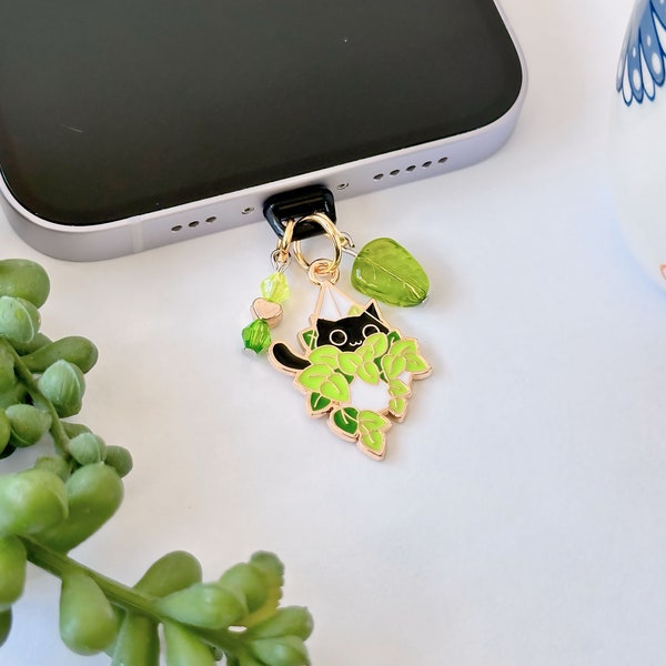 Cat + Plant Phone Charm | USB-C/Type C | IPhone/Lightning Port | Switch | Samsung | iPad | Kindle