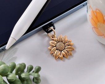 Golden Sunflower Dust Plug Charm: USB-C, Lightning Port