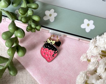 Kindle Charm: Strawberry Cat Dust Plug - Bookish USB-C Phone Charm