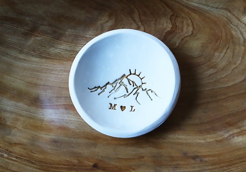 Personalized mountain jewelry dish, bridesmaid gift, wedding favor, proposal gift, jewelry bowl, gift for her, anniversary gift,wedding gift image 1