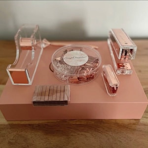 5pcs Rose Gold Office Supplies Set Wire Organizer Desk Accessories for Women  for sale online