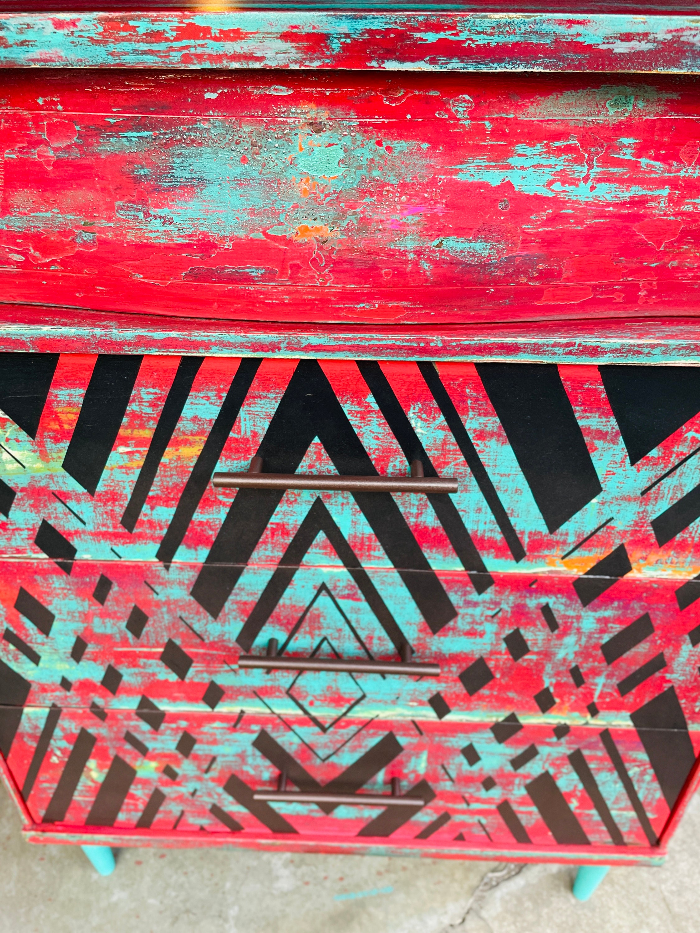 red and blue dresser Painted Red Drawer Surprise