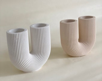 U Candle holder fluted vase -U-shape vase for dried flowers- concrete decoration dried flower vase stick candle holder -concrete vase candlestick-U vase