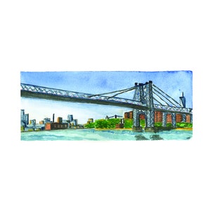 Williamsburg Bridge Watercolor View from East River