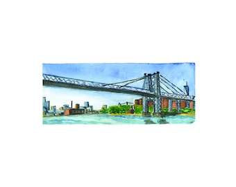 Williamsburg Bridge Watercolor View from East River