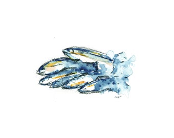 Abstract Watercolor Fish in Blue Series #2 - Fish Jumping out of the Water