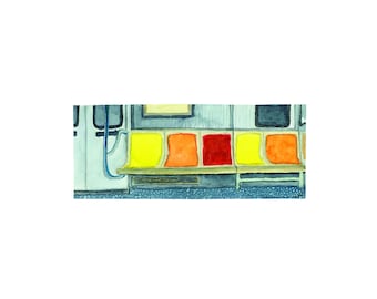 Watercolor of Orange, Red, Yellow New York City Subway Car Seats