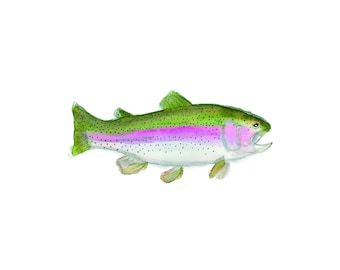 Rainbow Trout Watercolor Painting, Green, Pink