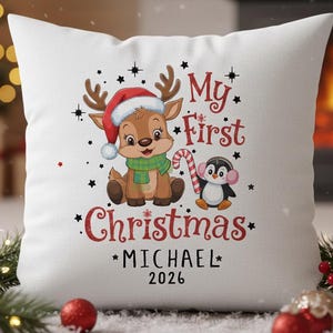 Personalised 1st Christmas Cushion/ Xmas decor / First Christmas Gift / Gift for Kids / Throw Pillow Xmas Decoration