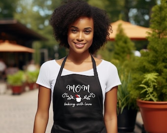 Delantal de cocina para mamá, horneado con amor. Regalo personalizado para el Día de la Madre. Delantal de chef.