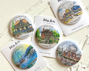 Urban Landscape and Building Sketches - Buttons & Magnets | 2.25"
