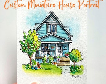 Custom Miniature House Portrait | Original Ink & Watercolour Sketch | 4"x3"