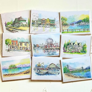 Urban Landscape and Building Sketches - Greeting Cards | Blank Note Cards | Ink & Watercolour Prints | A2 Size