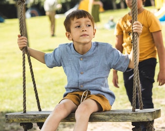 Boys' linen vintage shirt with buttons | Short sleeve | Handmade cozy linen shirt for toddler boy