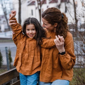 Girls' vintage linen blouse Long sleeve Handmade cozy linen blouse for toddler girl image 1