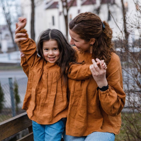 Chemisier en lin vintage fille | Manches longues | Chemisier en lin douillet fait main pour petite fille