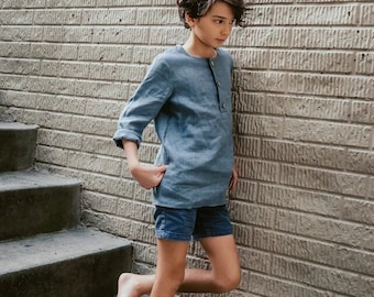 Boys' linen vintage shirt with buttons | Long sleeve | Handmade cozy linen shirt for toddler boy