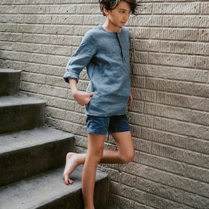Boys&#39; linen vintage shirt with buttons | Long sleeve | Handmade cozy linen shirt for toddler boy