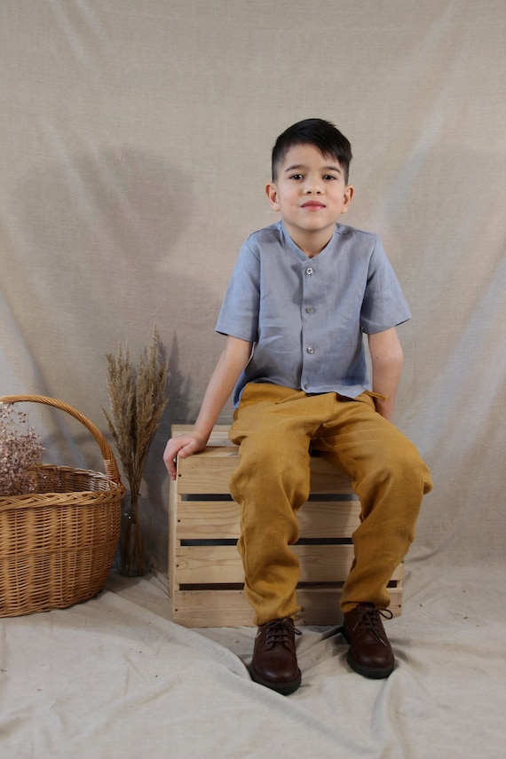 Boys khaki linen pants discount