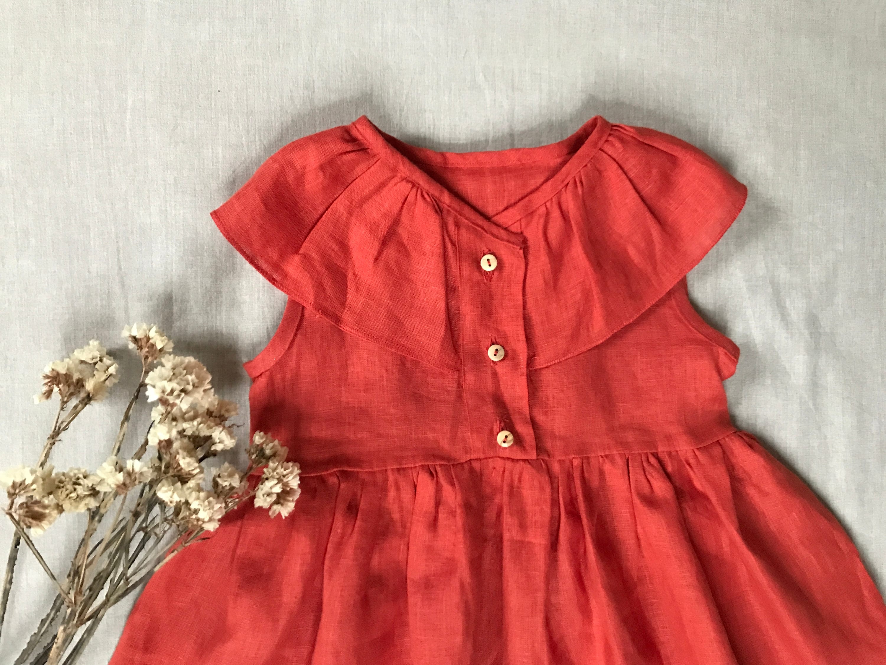 Girls' vintage linen dress with buttons | Sleeveless | Handmade linen dress for toddler girl | Summer dress
