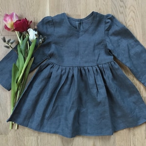 Girls&#39; vintage linen dress | Long sleeve | Handmade cozy linen dress for toddler girl