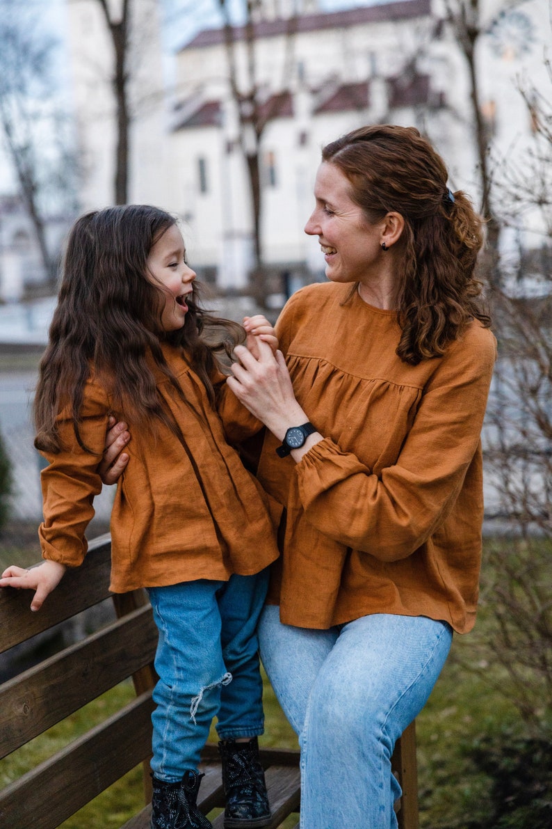 Girls' vintage linen blouse Long sleeve Handmade cozy linen blouse for toddler girl image 2