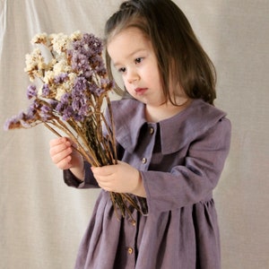Girls' vintage linen dress with buttons | Long sleeve | Handmade cozy linen dress for toddler girl