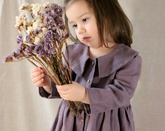 Handmade Vintage Linen Dress: Long Sleeve Toddler Girl Outfit