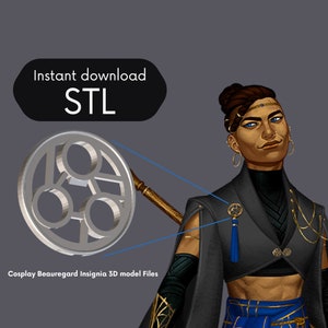 Puede incluir: Un modelo 3D imprimible de una insignia Beauregard plateada, un diseño circular con tres círculos entrelazados. El modelo está disponible para descarga instantánea como archivo STL.  Cosplay Beauregard Insignia 3D model Files. Instant download STL.