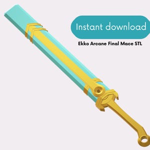May include: A 3D printed model of a blue and gold mace, inspired by the character Ekko from the Netflix series Arcane. The model is ready for instant download.