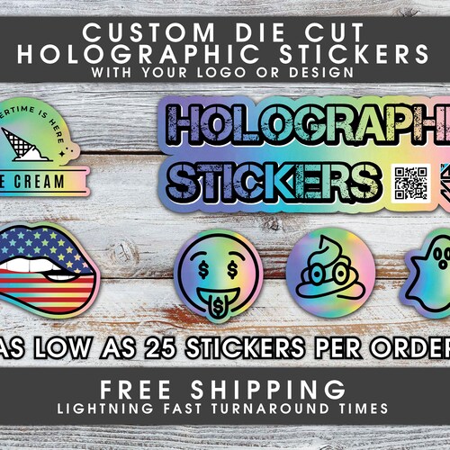 Holographic Stickers Bulk Logo Die Cut Holography Decals Etsy