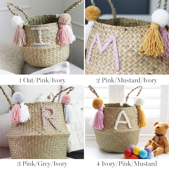 Panier Cadeau Bébé Personnalisé Avec Nom - Rangement Jouets En Coton, Idéal Baby Shower