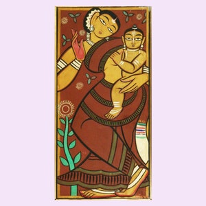 Mother and Child | Jamini Roy | Kalighat Painting | Indian Art | Wall Decor | Indian Woman | Digital Downloadable Image