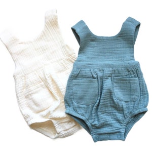 Organic Cotton Baby Romper / Muslin Sunsuit / Baby Shower Gift