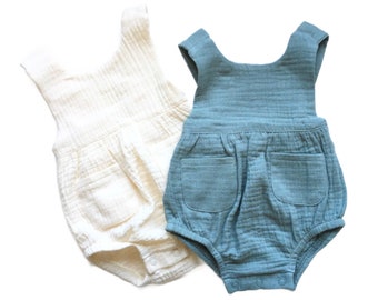 Organic Cotton Baby Romper / Muslin Sunsuit / Baby Shower Gift