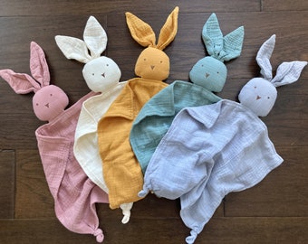 Organic Cotton Baby Lovey / Muslin Security Blanket / Bunny Lovey / Baby Shower Gift