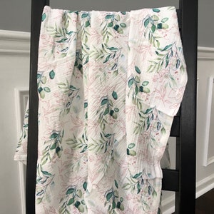 Large Organic Cotton Muslin Baby Blanket: Eucalyptus Print Swaddle