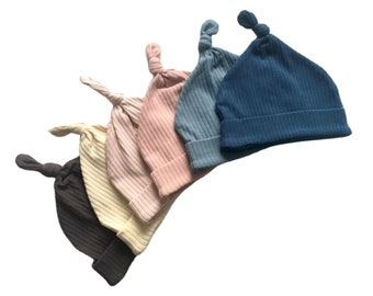 Organic Cotton Ribbed Baby Hat / Knotted Beanie Hat / Newborn Hat