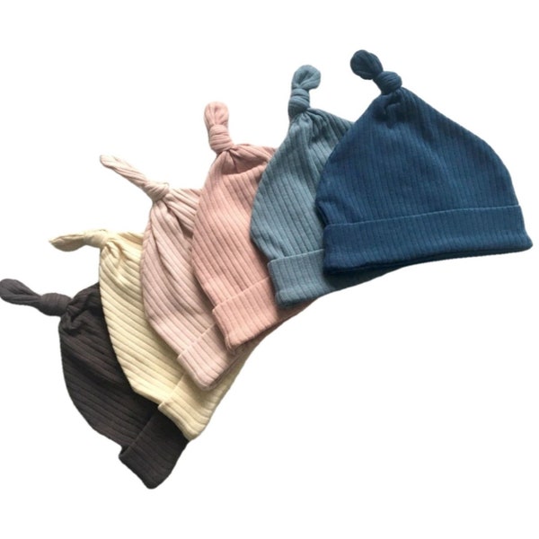 Organic Cotton Ribbed Baby Hat / Knotted Beanie Hat / Newborn Hat