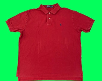 1980's Vintage Polo Ralph Lauren Collared Polo Shirt, Embroidered Logo, Red in XL