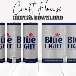 Canadian Blue Light Beer Can Sublimation Design Bundle, 20oz 30oz Skinny Straight Tumblers, Wrap, PNG, Digital Download