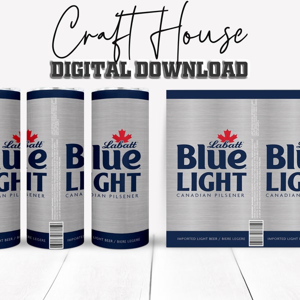 Canadian Blue Light Beer Can Sublimation Design Bundle, 20oz 30oz Skinny Straight Tumblers, Wrap, PNG, Digital Download